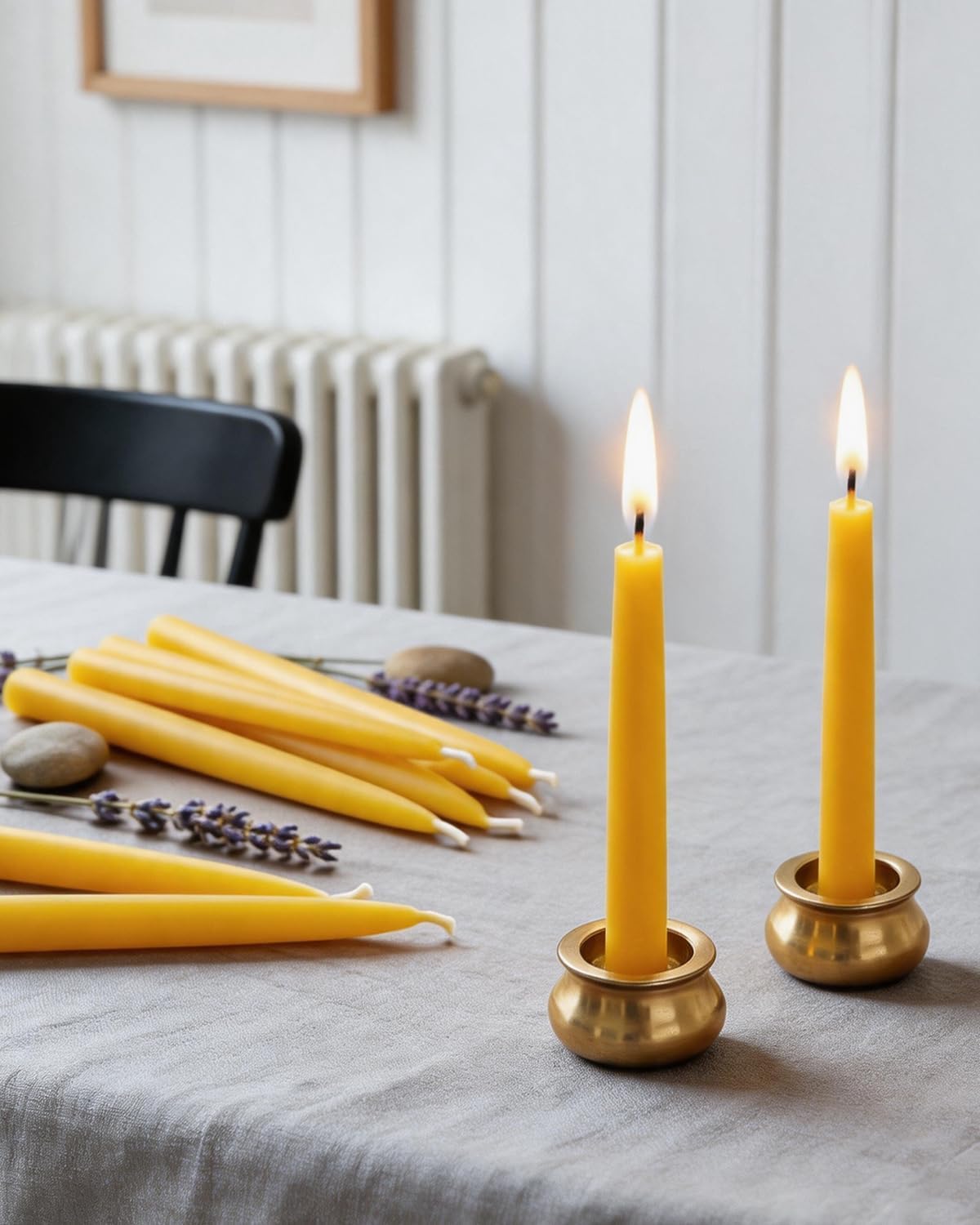 100 Pack Beeswax Taper Candles,20 Minute Pure Beeswax Meditation Candles,0.3 inch Thin Mini Taper Candle, Relaxation Candles for Prayer, Yoga, Spiritual Practices,Includes 2 Holders