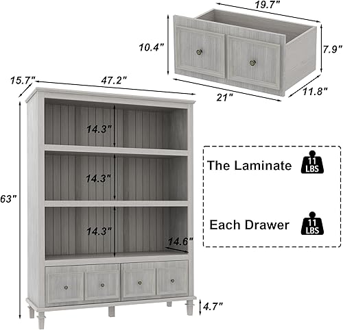 Miniatura 2 de AIEGLE Armario grande de cocina, armario de almacenamiento con estante abierto de 3 niveles y 2 cajones, armario de almacenamiento de despensa de