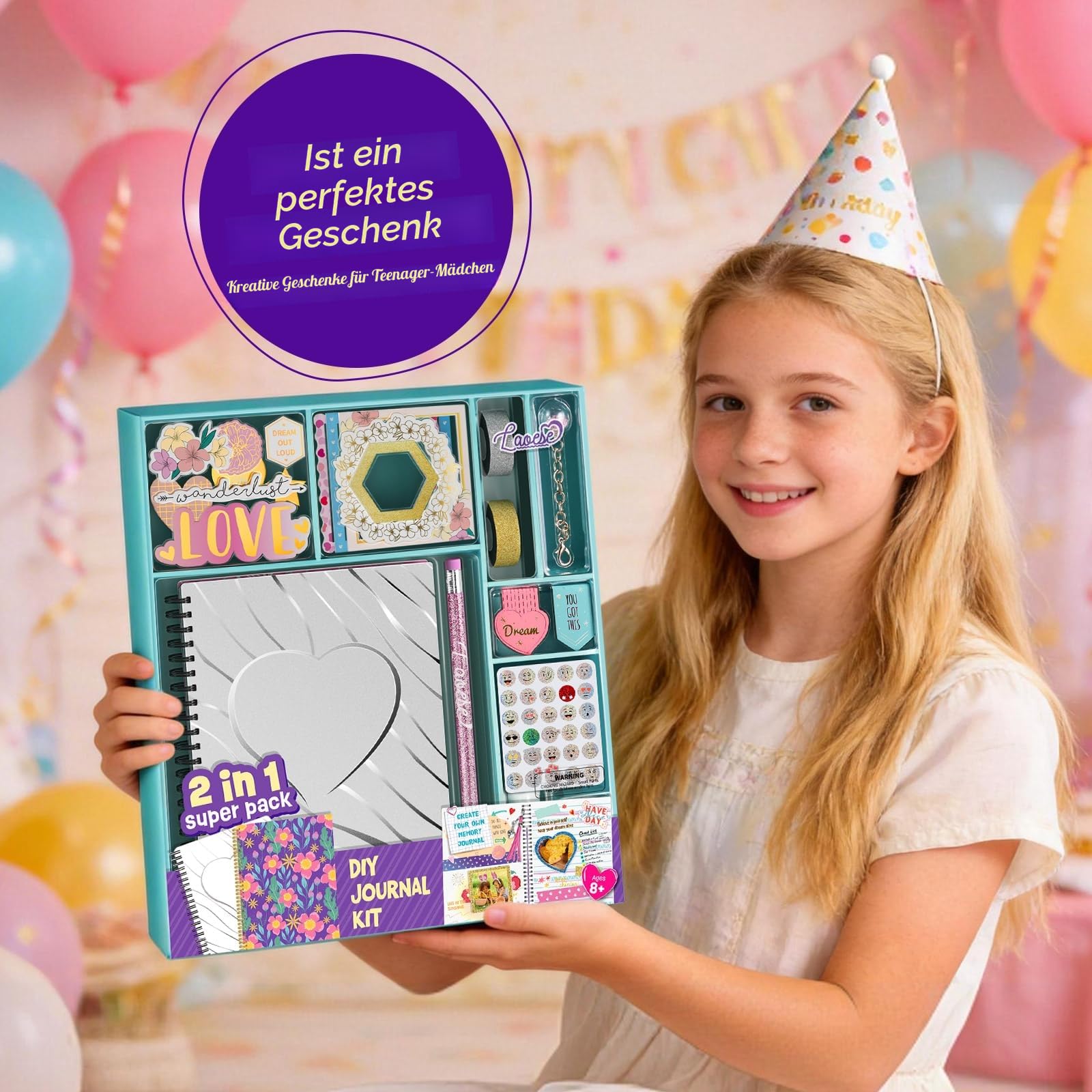 2er-Pack DIY Tagebuch Set, Geschenk Teenager Mädchen im Alter von 8 9 10 11 12 13 14 Jahren, Schreibwaren und Scrapbook Set, Basteln Mädchen 8-14 Jahre, Geburtstag & Weihnachten Geschenke für Kinder