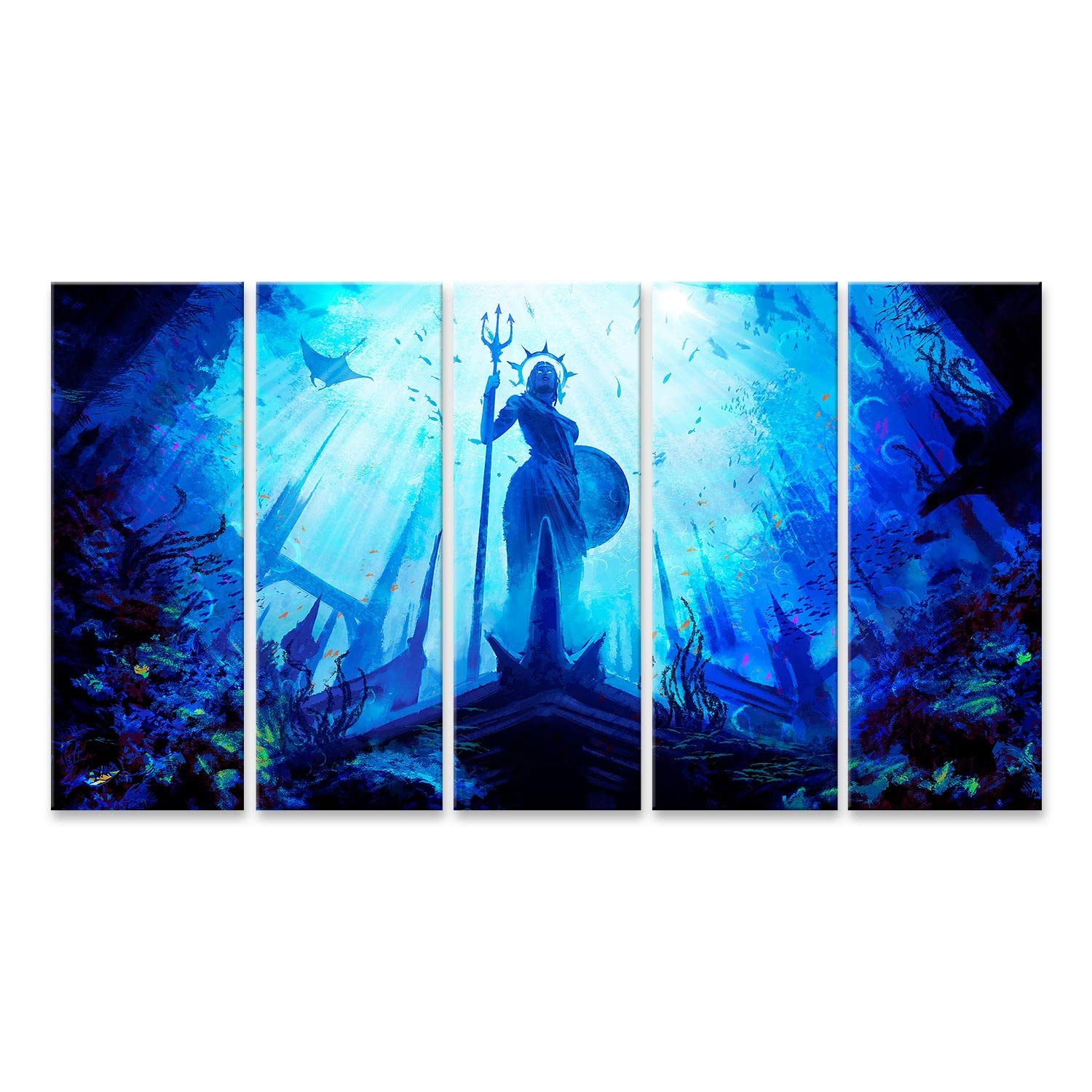 islandburner cuadro sobre lienzo estatua griega diosa escudo tridente stands bajo el agua ciudad umg fantasía imágenes murales carteles