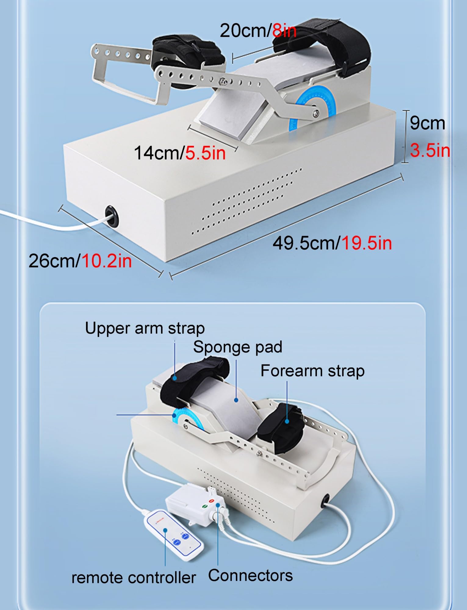 Armtrainer mit Scharnier for die Ellenbogenorthese, elektrisches Gerät zur Gelenkrehabilitation for das Ellenbogentraining mit -20°~150° Beuge- und Streckwinkel und Fernbedienung for Patienten mit Sch