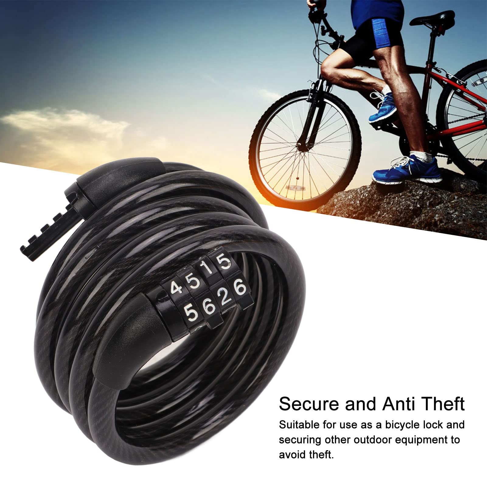 Bike Cable Lock, Manganese Steel Four Digit Combination Lock Secure Bicycle Lock for Scooter Motorcycle Door Gate Fence