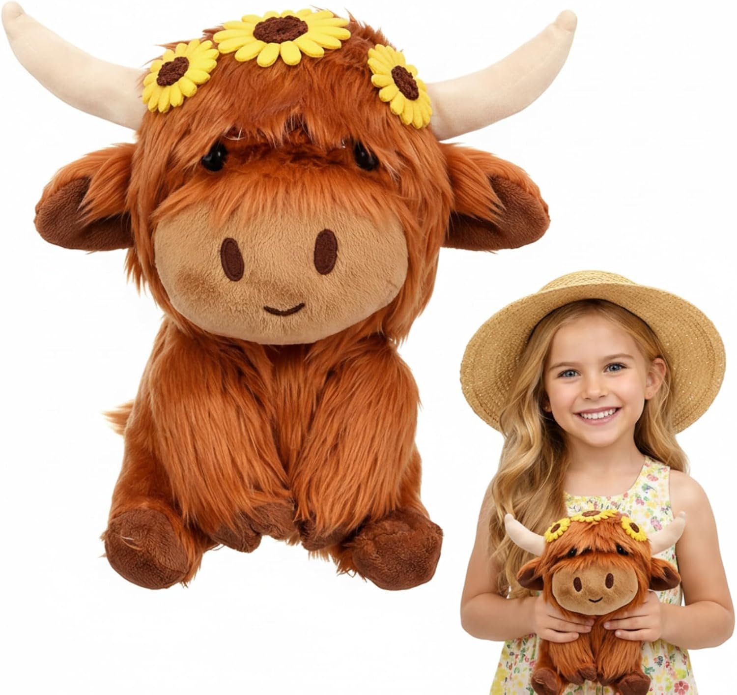 Blueweenly Spring Highland Cows Stuffed Animals 7.87 Inch, Sunflower Brown Highland Cow Plush Toy with Santa, Cute Plush for Xmas Gifts Kids Adults Boys Girls Birthday Holiday Decorations