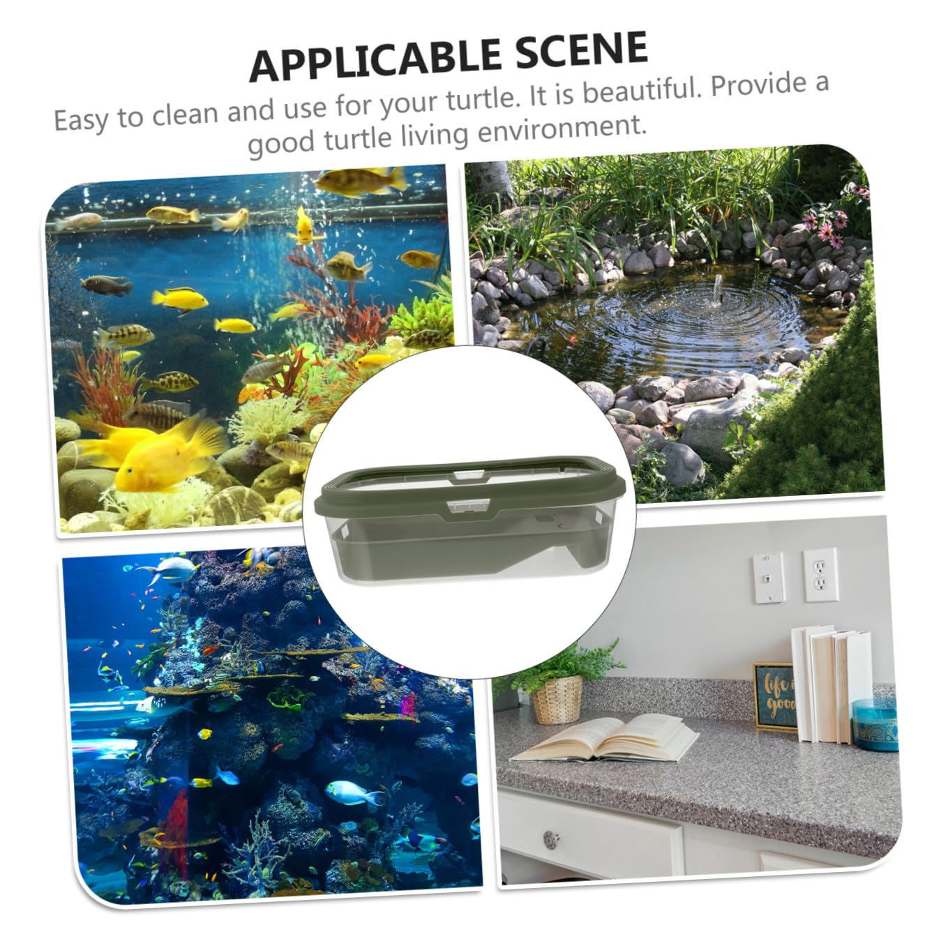 Terrarium pour Tortues avec Terrasse et Rampe, Grand Aquarium Vert | Plastique, Design Créatif, Dispositif de Changement D’eau, Nettoyage Facile, Usage Pratique pour Grenouille et Tortue