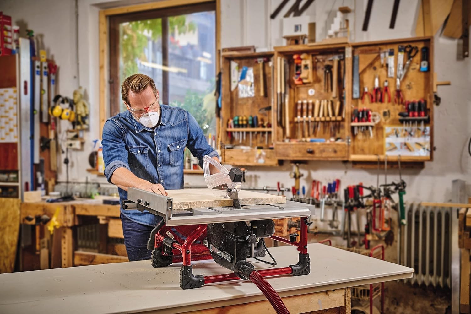 Einhell Tischkreissäge TE-TS 254 T (2000 Watt, 89 mm Schnitthöhe, Ø 254 mm Sägeblatt, Tischverbreiterung, Winkelanschlag, Parallelanschlag, Softstart, Überlastschalter)