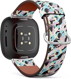 CJBROES Replacement Leather Watch Band, Compatible with Fitbit Versa 3 and Fitbit Sense of Wristband Bracelet Accessory - Grunge