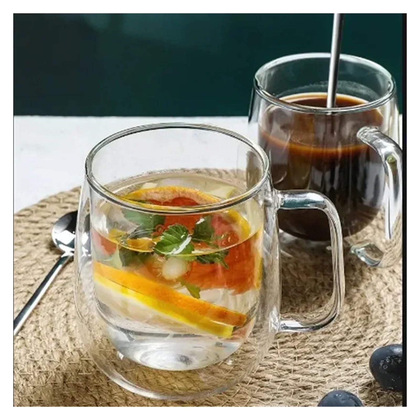 Zestaw 1-6 filiżanek do herbaty i kawy 80-450 ml, odporne na wysokie temperatury podwójne ścianki, ręcznie robiony zestaw przezroczystych kieliszków do zimnych napojów (2 szt., 250 ml)
