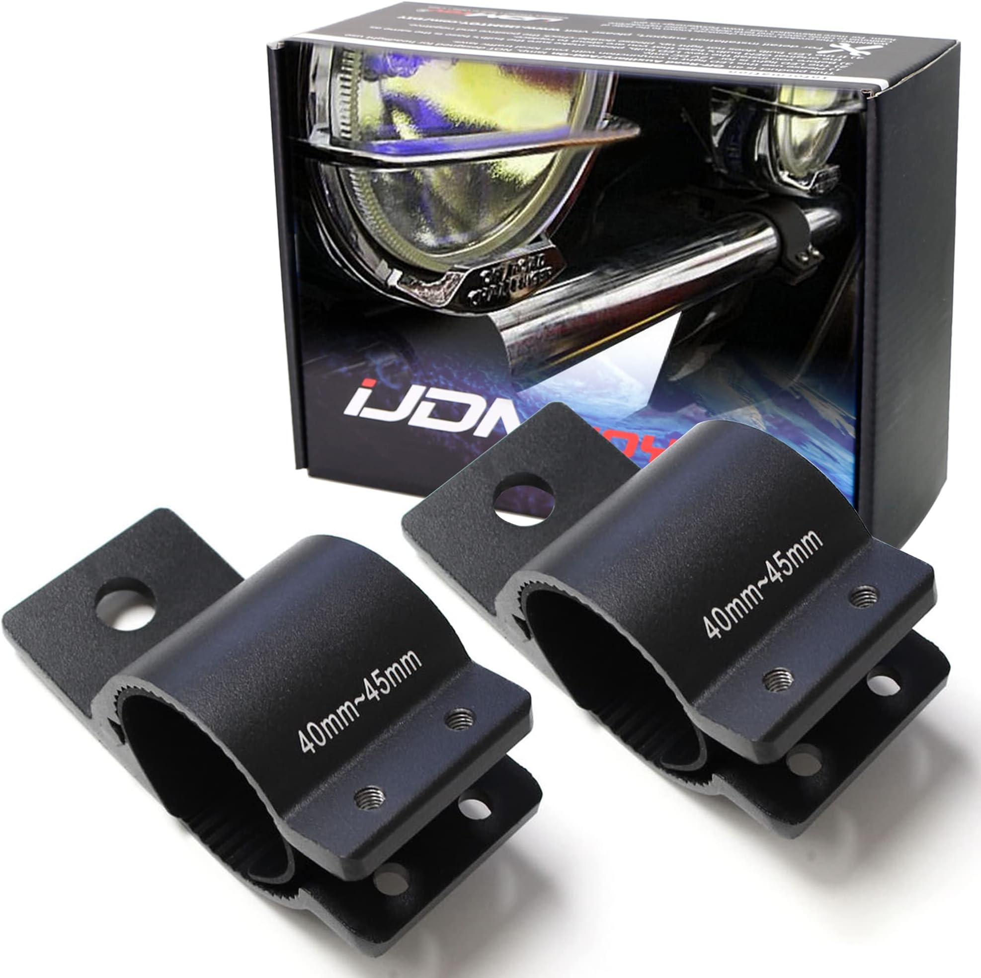 iJDMTOY 2pc 40mm-45mm 1.5-Inch Bullbar Mounting Bracket Clamps Universal Compatible with Installing LED Light Bar, Off-Road Driving Lights, LED Work Lamps