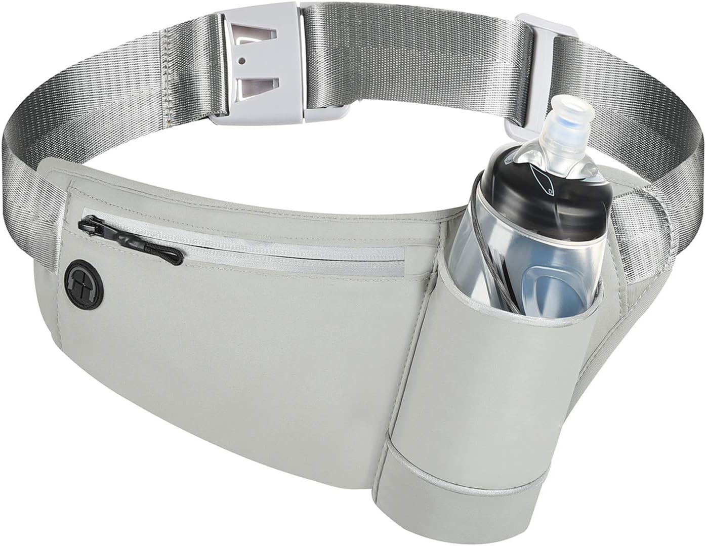 Running Waist Pack Belt Bag with Water Bottle Holder Reflective Fanny Pack for Jogging Riding Walking Color Grey