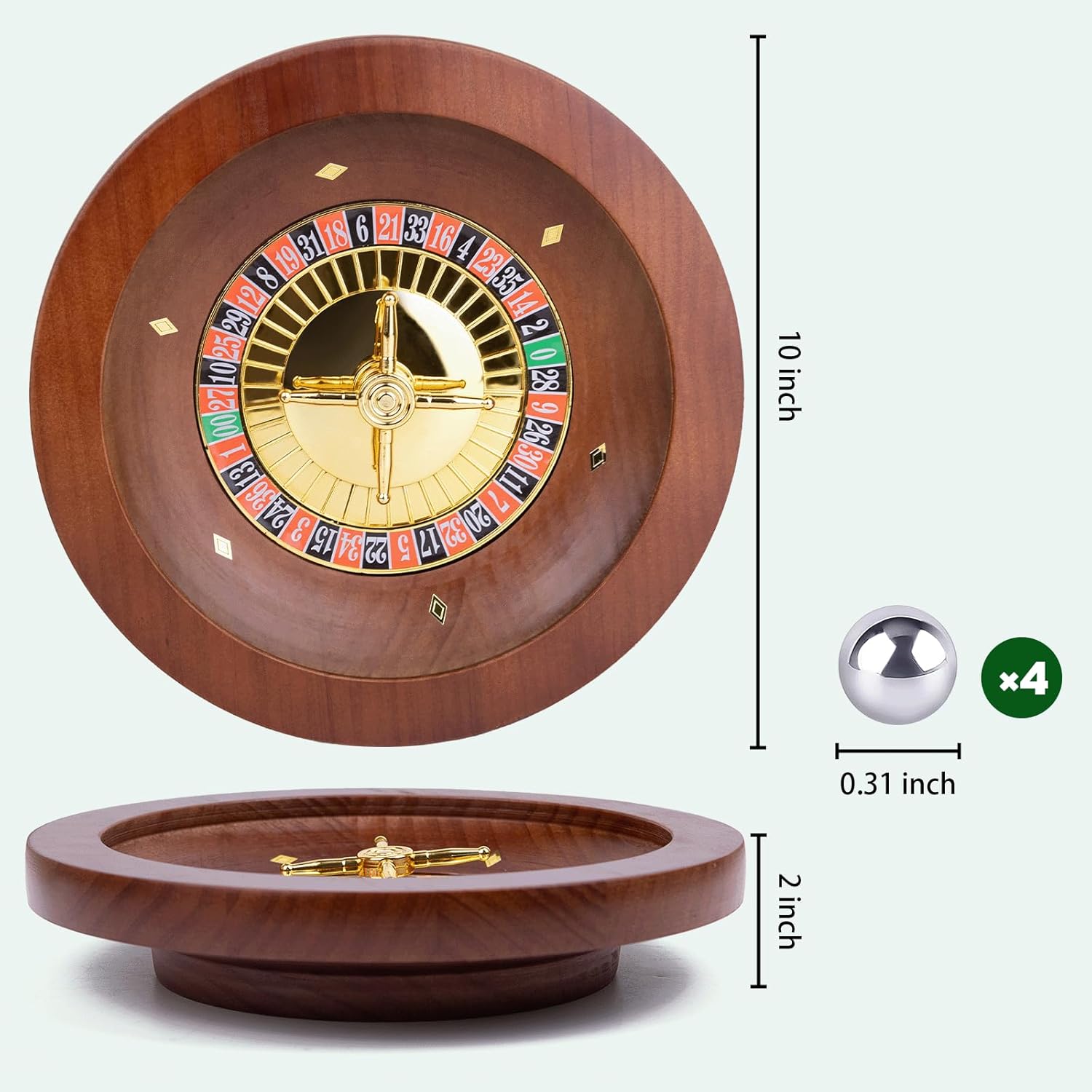 10 Inch Wooden Roulette Wheel,Professional Solid Wood Casino Roulette Wheels for Adults,with 4 Roulette Balls,Perfect for Home Game Night and Entertainment Party