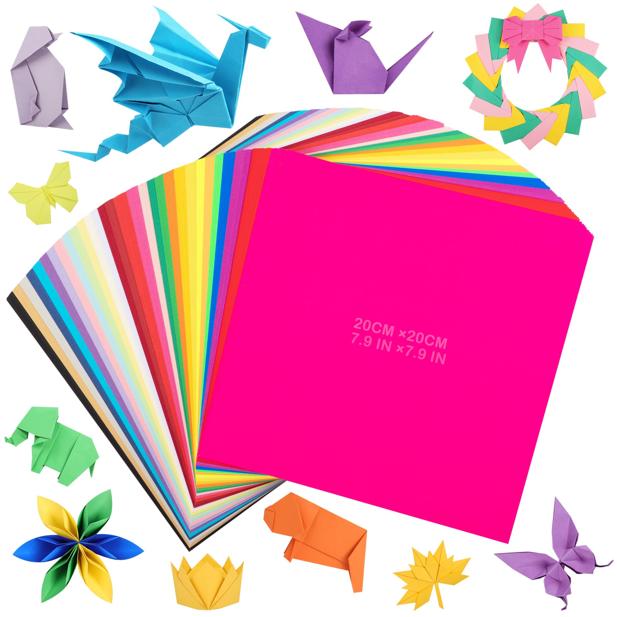 300 Sheets Origami Paper, 30 Bright Colors 20x20cm 80gsm Double-Sided Square Folding Paper for Arts Crafts & School Projects UAP060E