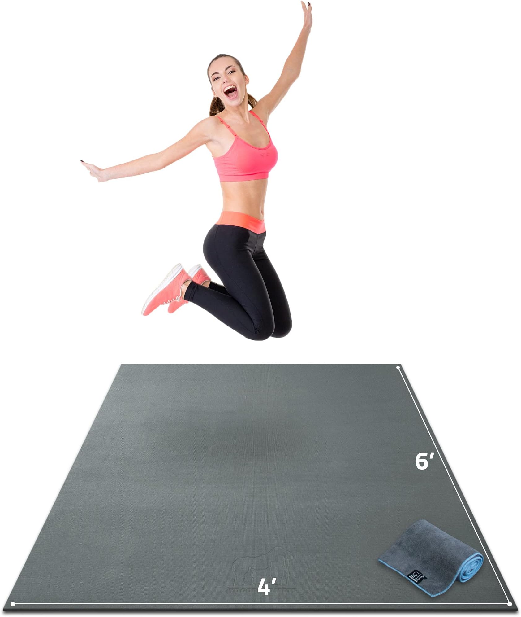 Gorilla Mats Large Exercise Mat – 6'x4', 7'x4', 7'x5', 8'x4', 10'x4' (1/4" Thick) – Ultra Durable Workout Mat for Home Gym Flooring – Non-Slip, Flat Fitness, Yoga & Weight Lifting Floor Mat