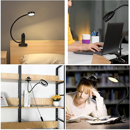 Miniatura 4 de Lámpara de escritorio con clip, luz de lectura, lámpara de lectura, luz USB flexible de cuello de cisne, luz de libro para niños, libro de lectura
