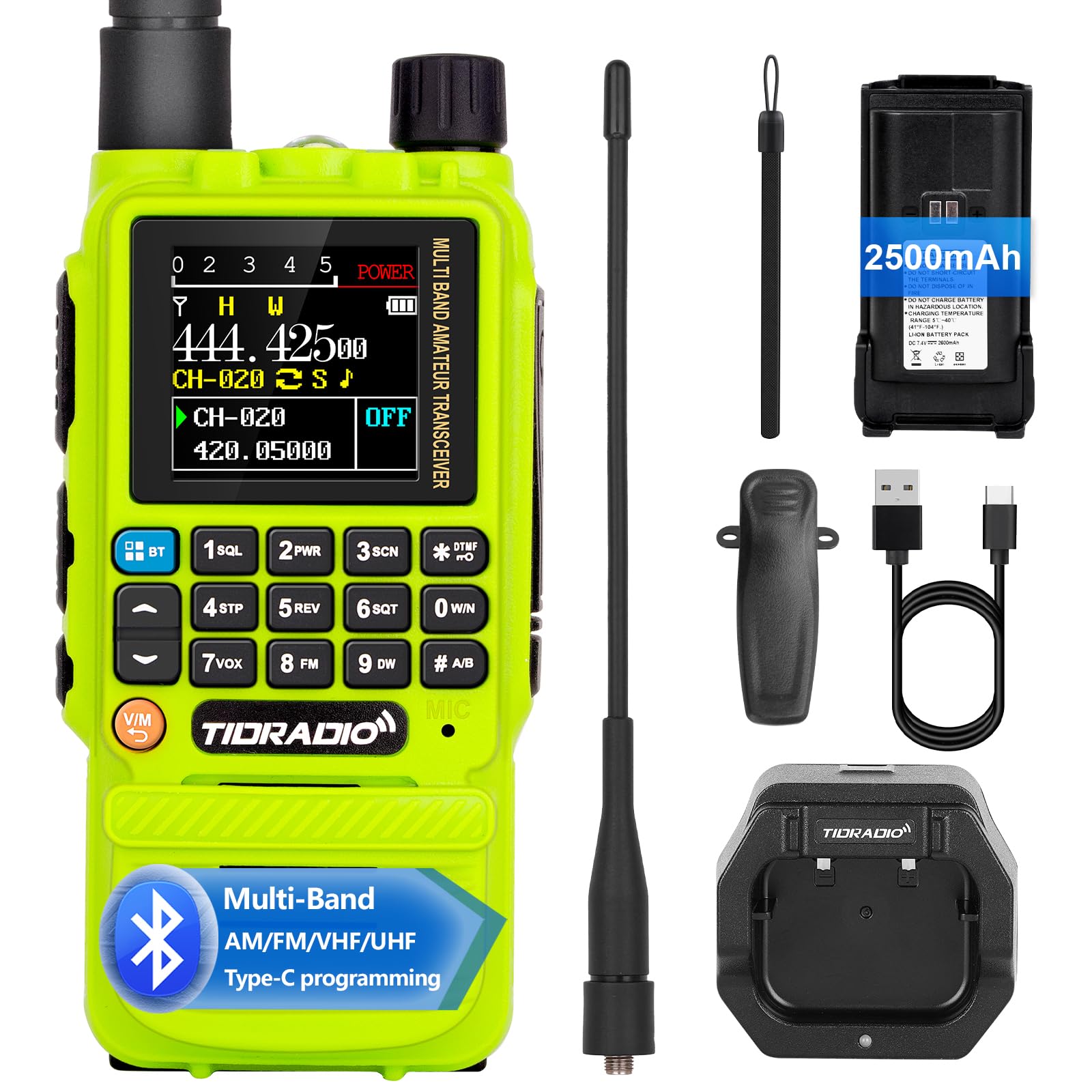 TD-H3 Ham Radio, Amateur Radio Air Band Reception, Type C Wireless Programming Walkie Talkies, Frequency Match, Dual Band Two Way Radio Long Range Handheld for Survival - Green,1 Pack