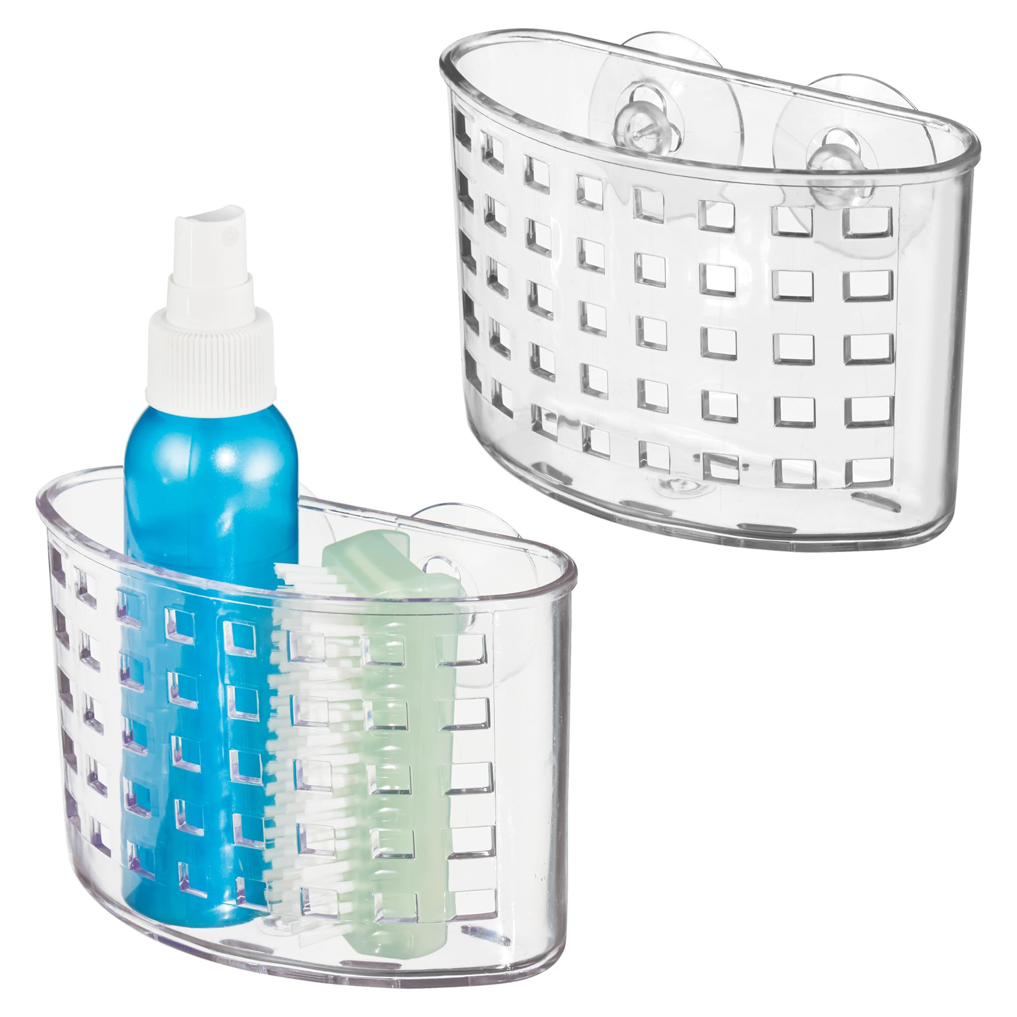 iDesign Suction Cup Shower Caddy Basket - Bathroom Storage Organizer Set of 2 Clear Made in USA