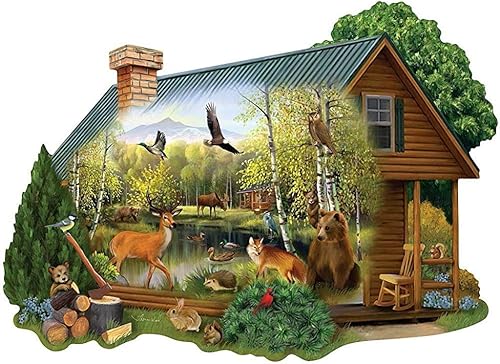 Bits and Pieces - Rompecabezas con forma de 750 piezas para adultos - Cabina en la naturaleza - Rompecabezas de 750 piezas de animales del bosque