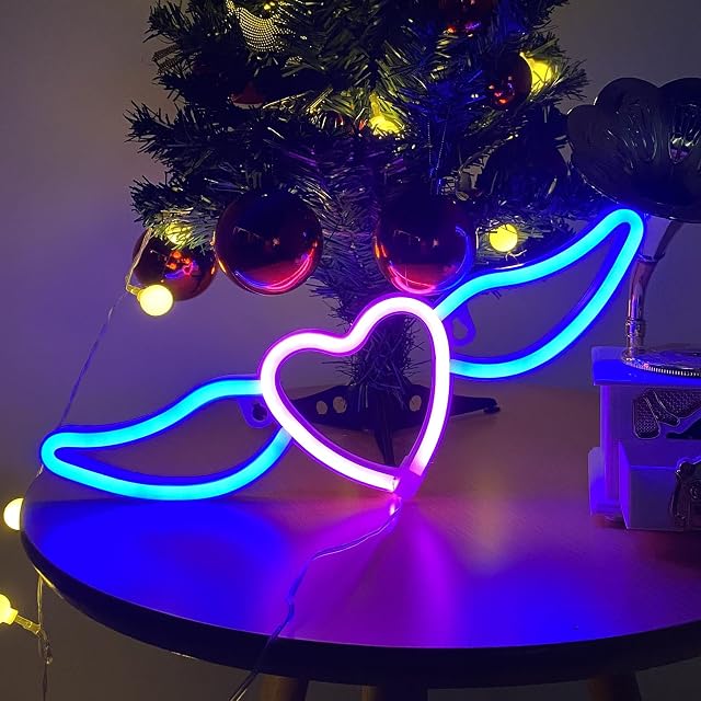ENUOLI Neon Heart Sign LED Neon Light Pink Blue Neon Sign Battery/USB Powered Wall Neon Light Love Heart Neon Sign Neon Lights for Bedroom Wall Light Up for Christmas Wedding Valentines Gift