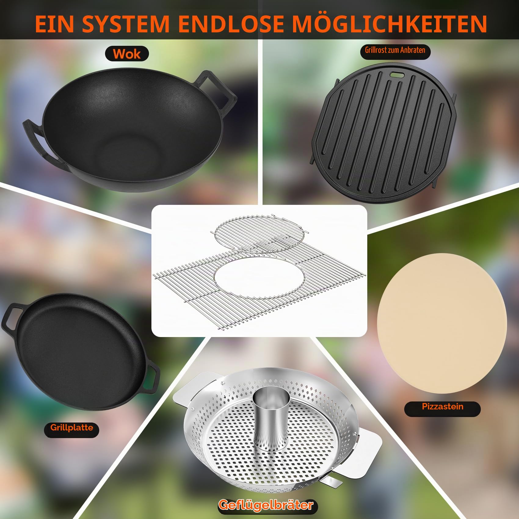onlyfire Grillrost Edelstahl mit Rund Eingebauter Zubehör für Weber Spirit I/II 300 Serie und Genesis 1000-5000 Gasgrills, Rost-in-Rost System, Passend für Smokefire EX4/EX6/EPX6 Holzpelletgrills
