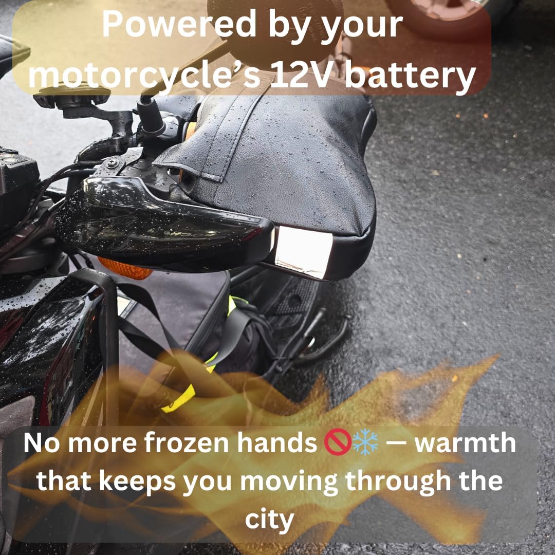 12V Heated Motorcycle Handlebar Mitts – Waterproof Electric Handlebar Muffs for Winter Riding and Cold Weather Protection