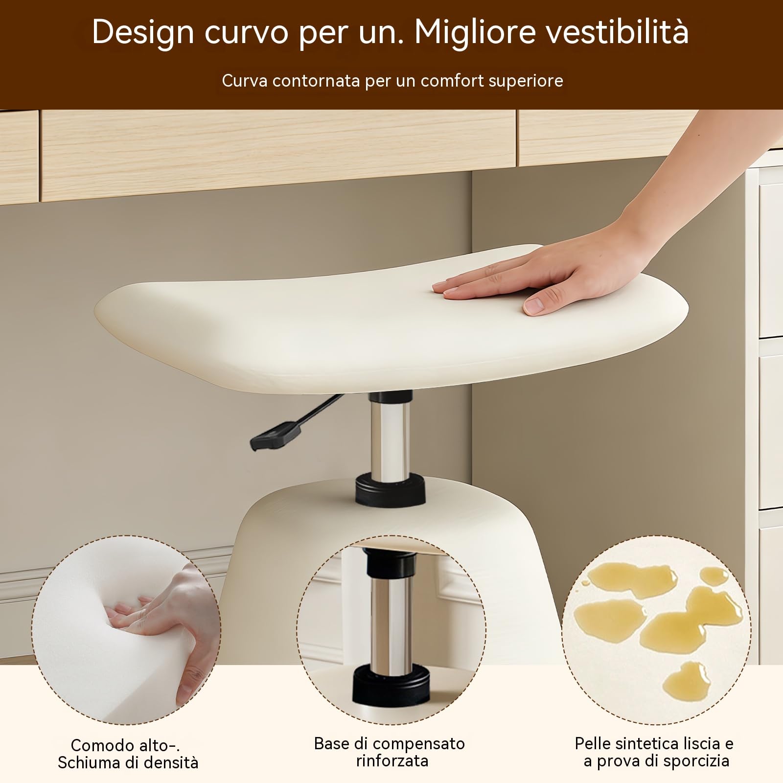 Sgabello da trucco moderno regolabile in altezza, sedia girevole 360° per area trucco, sgabello in similpelle PU per bagno e ingresso