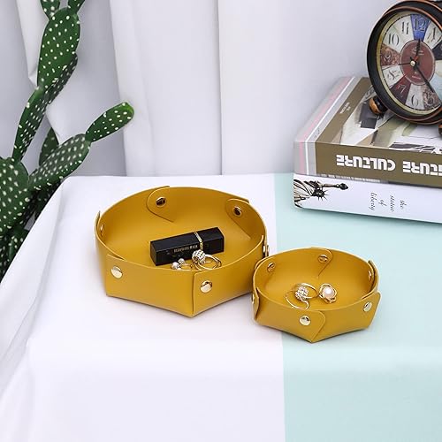 Miniatura 6 de Jusdreen 2 bandejas multifuncionales con botones, bandeja de almacenamiento de cuero para cosméticos, dulces, llaves, cartera, cambio, teléfono,