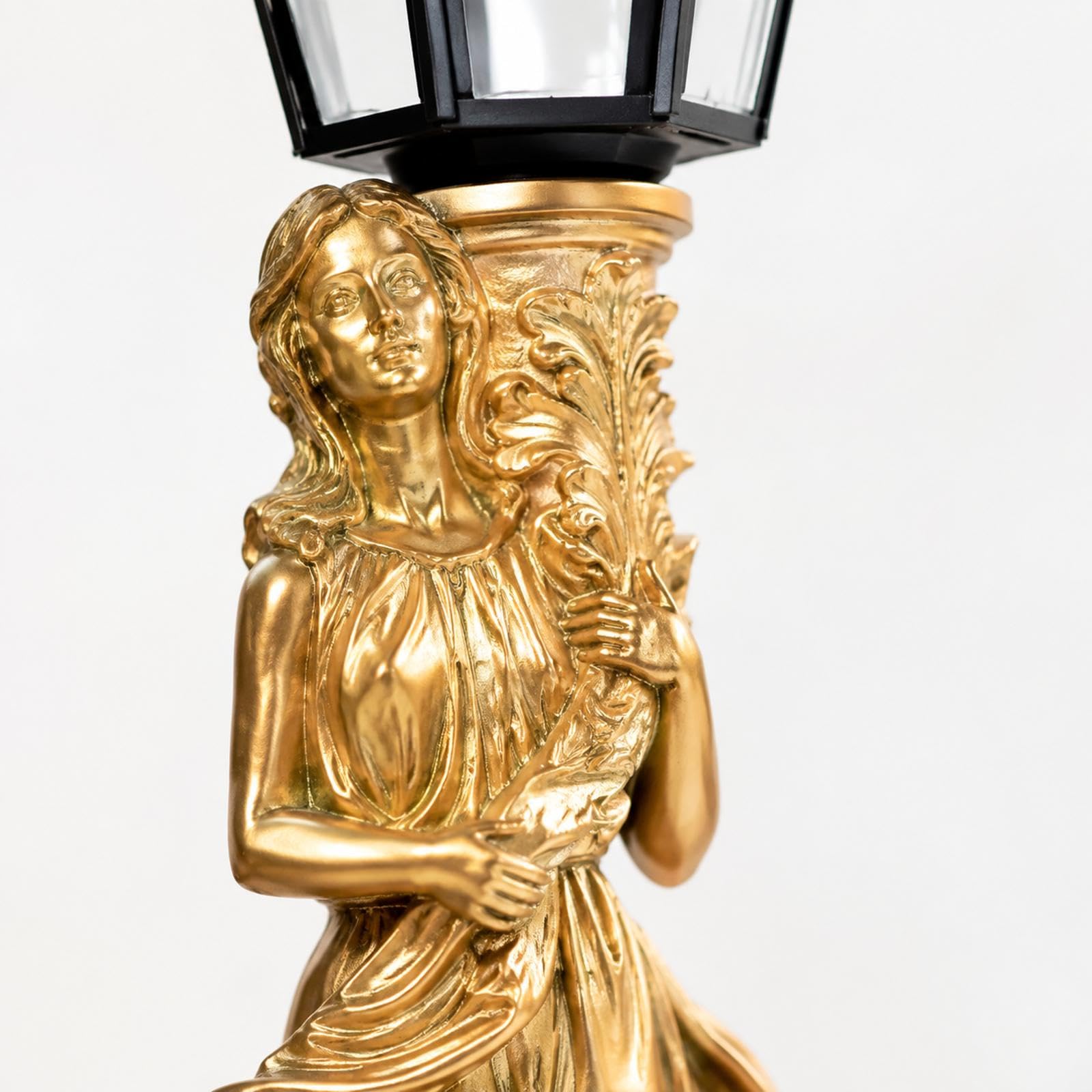 Luz de estatua para porche con carga solar y linterna clásica, A