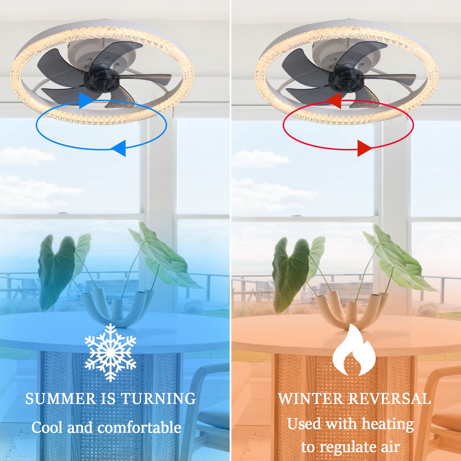 Lampa DC Z Wentylatorem Nowoczesny Cichy Dwustronny Wentylator Sufitowy Ze Światłem LED Ściemnialna Lampa Sufitowa Z Okrągłym Wentylatorem I Pilotem Do Salonu-White