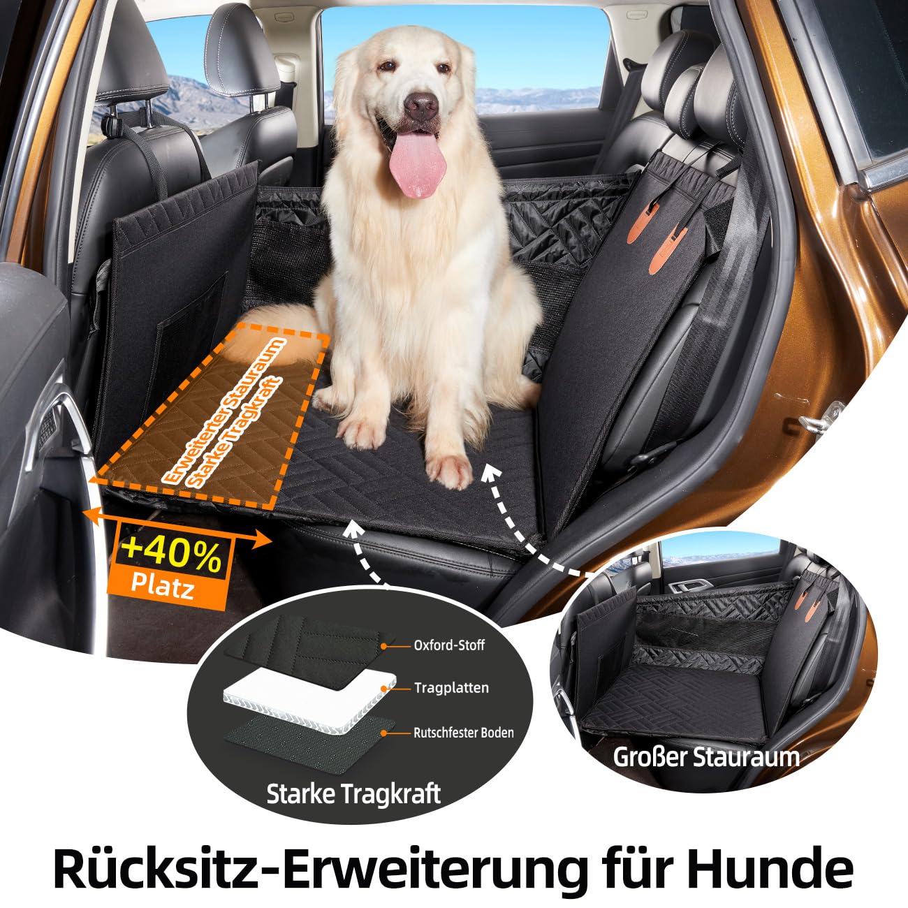 GGW Hundesitz für Großhunde, Rücksitzverlängerung & wasserdicht, robust, Schwarz L