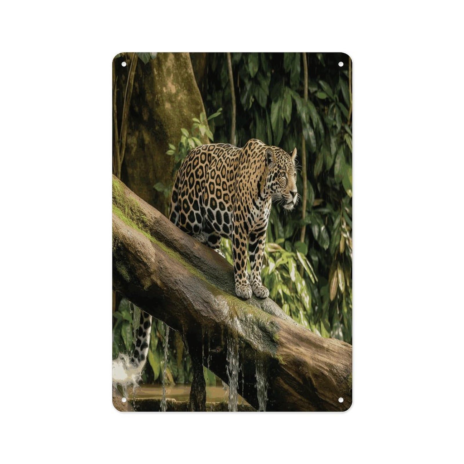 Fekiloot Style Jaguar Cat On Tree Trunk Waterfall Wall Decor Metal Signs Tin Signs Poster