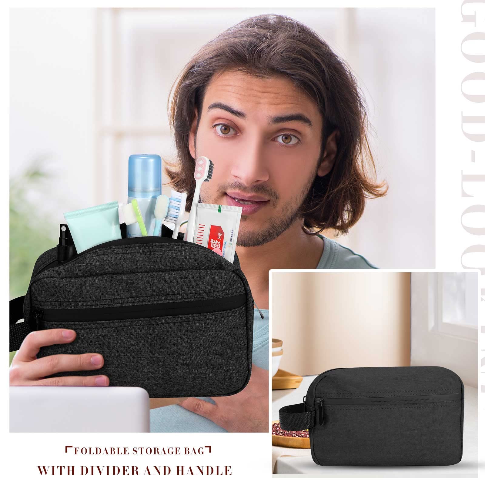 Hillban 9 bolsas de aseo portátiles para hombres, resistentes al agua, bolsa de afeitado, bolsa de cosméticos plegable, bolsa de viaje para artículos de tocador, bolsa de ducha para almacenamiento