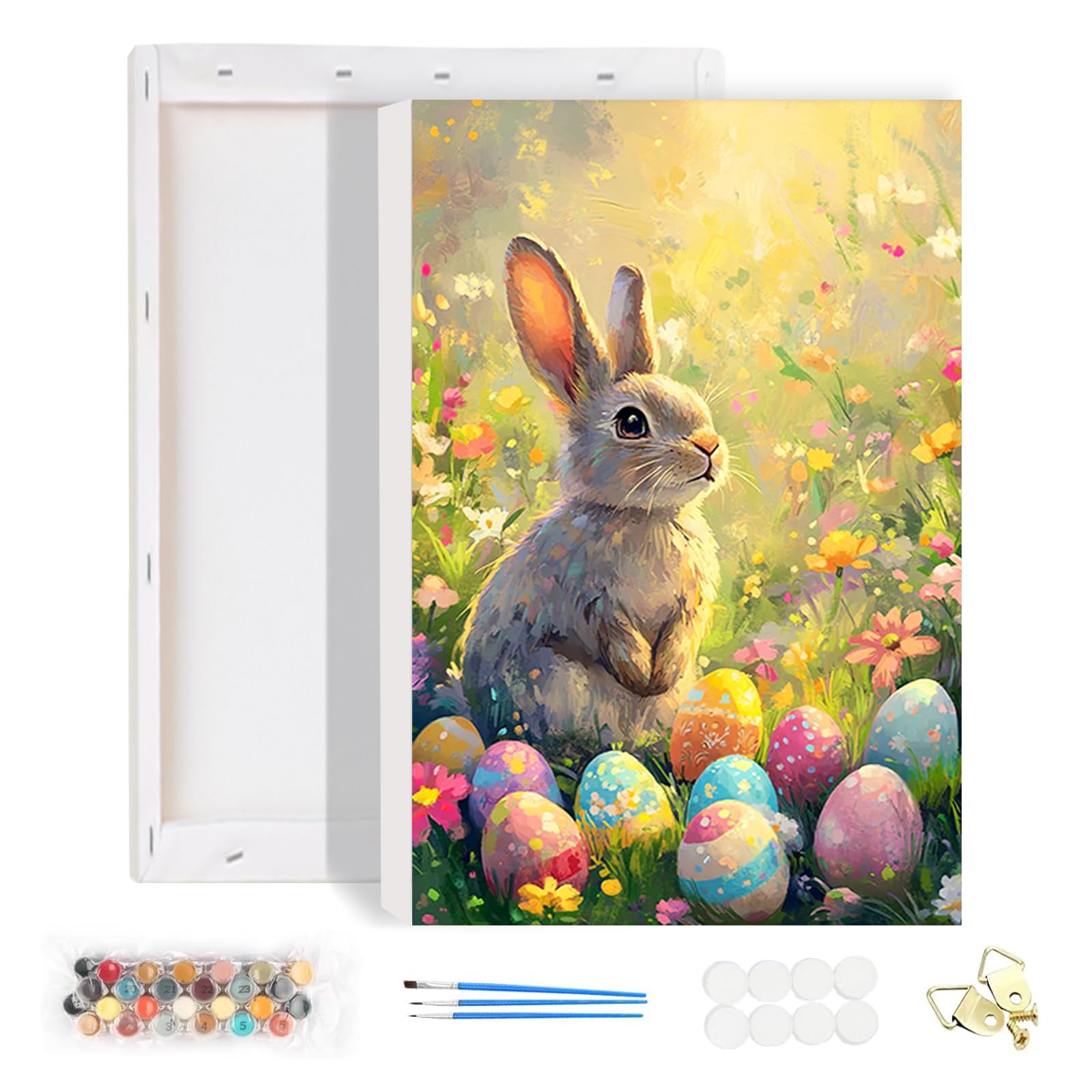 HEIBAGO Easter Bunny Framed Paint by Numbers for Audlts, Easter Egg Paint by Numbers Kits for Beginners, DIY Flower Oil Paint by Numbers Canvas Art Craft Pictures for Home Decor 20x30cm