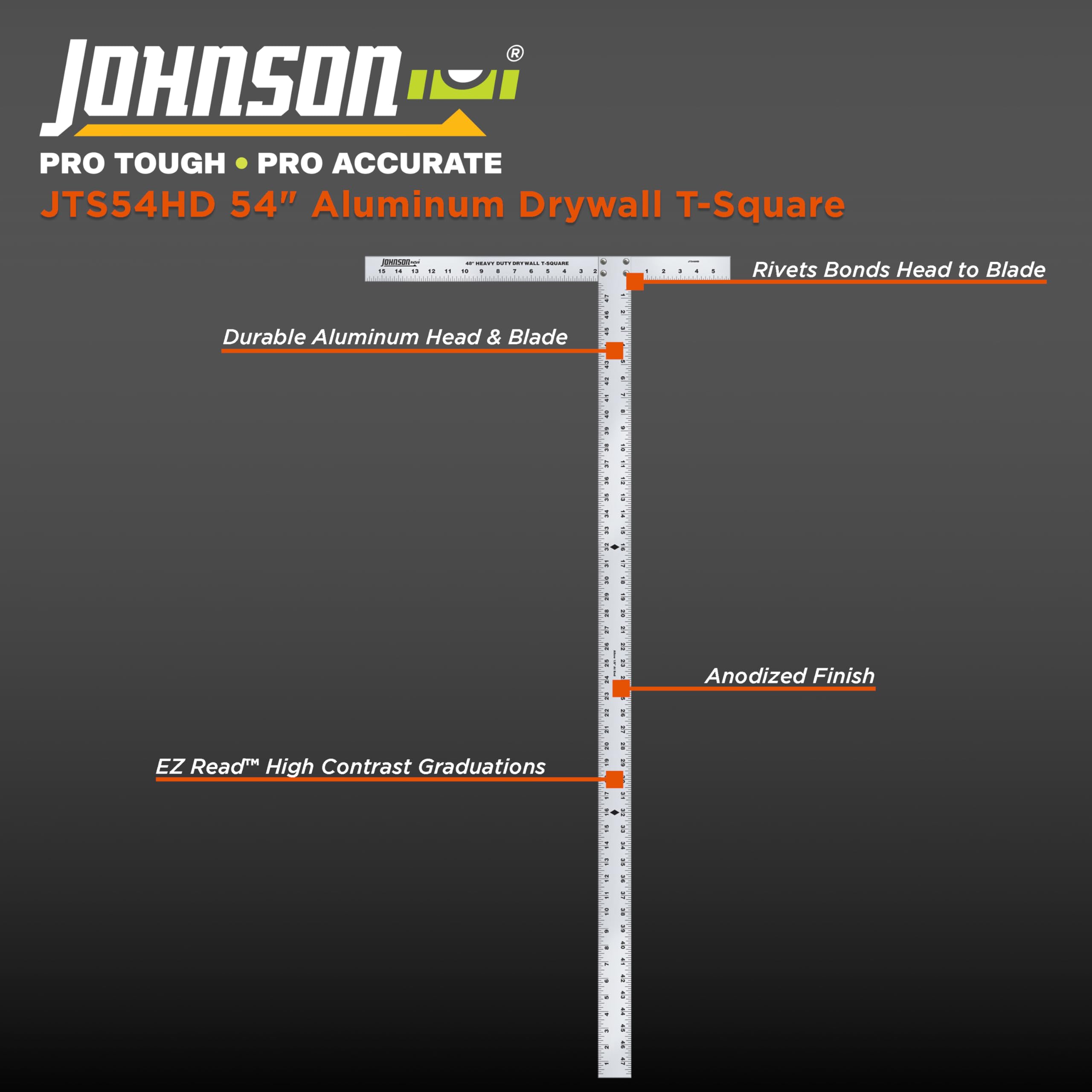 Condition photo showing New/Like New for johnson level & tool jts54hd heavy duty professional aluminum drywall t-square, 54", silver, 1 square