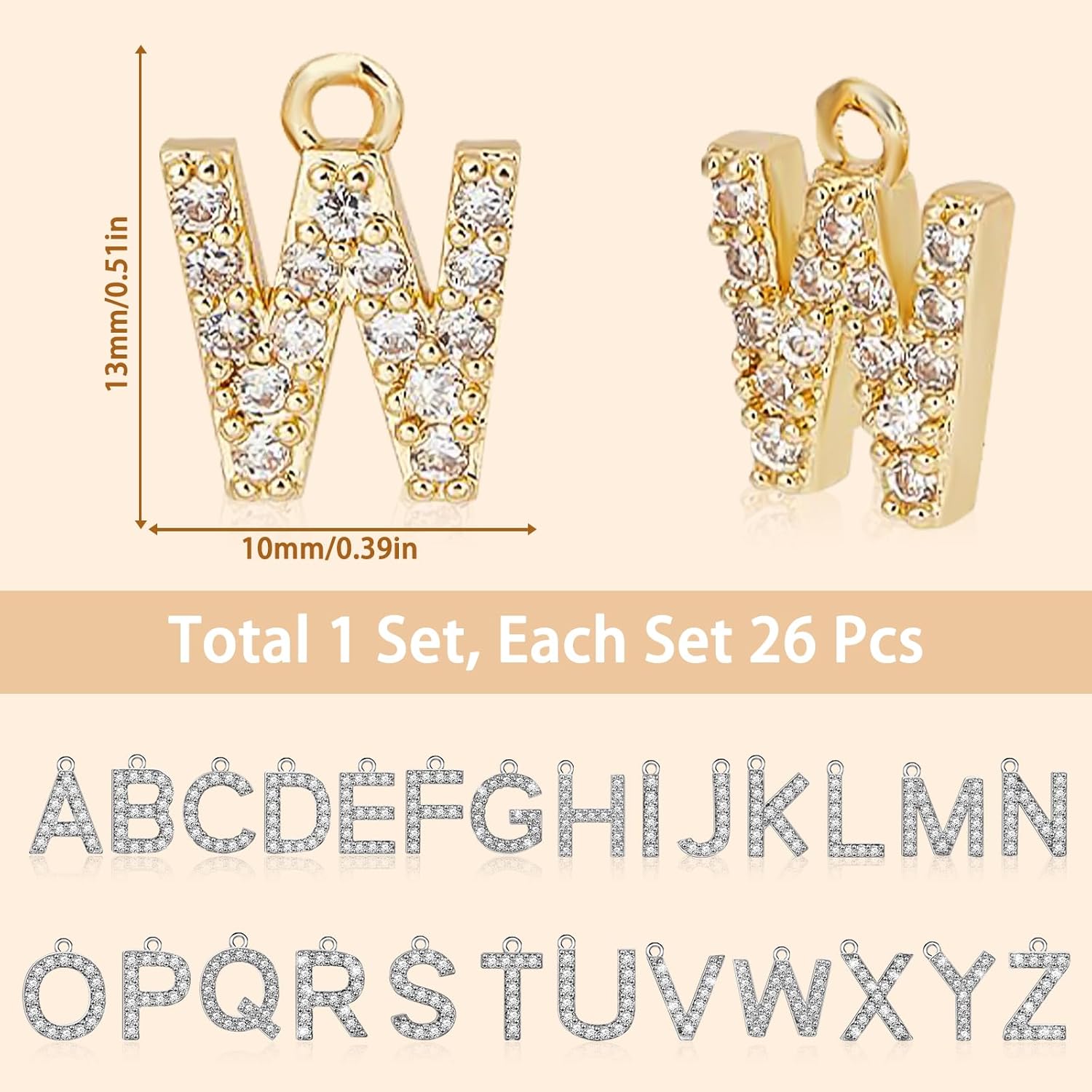 26PCS Rhinestones A-Z Alphabet Letter Charms 18K Gold Filled Initial Alphabet Pendants for Making Jewelry Trendy Glitter Crystal Letter Beads for DIY Bracelet Necklace Earrings Choker Craft - Image 6