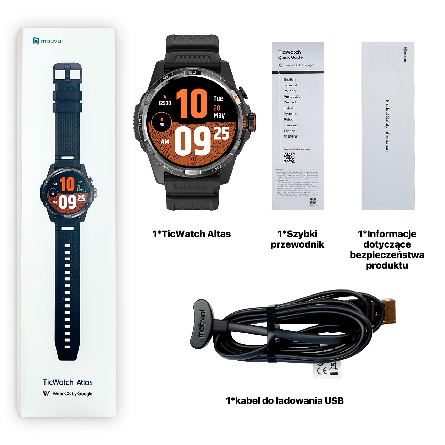 TicWatch Atlas Smartwatch dla mężczyzn Android Wear OS Smart Watch Outdoor Bateria 90 godzin 110+ trybów ćwiczeń Mapa cieplna Wykrywanie upadków Monitor zdrowia i kondycji 5ATM GPS Kompas (Czarny)