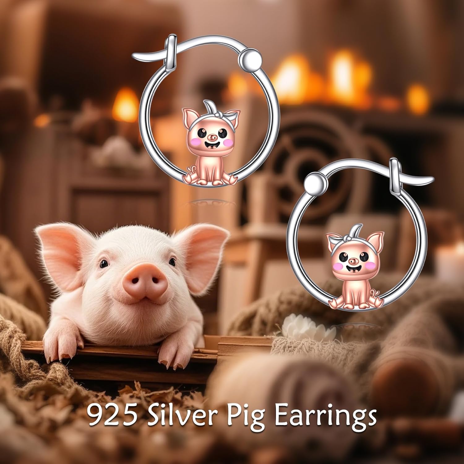 Cat/Frog/Pig Hoop Earrings 925 Sterling Silver Cute Animal Hypoallergenic Hoop Earrings Valentine's Day Jewelry for Women - Image 6