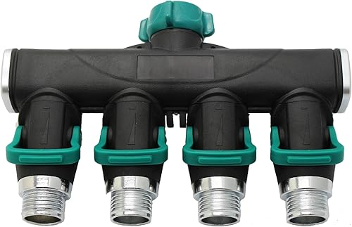 Conector de manguera de metal divisor de manguera de jardín de 4 vías, fácil agarre, fácil de abrir