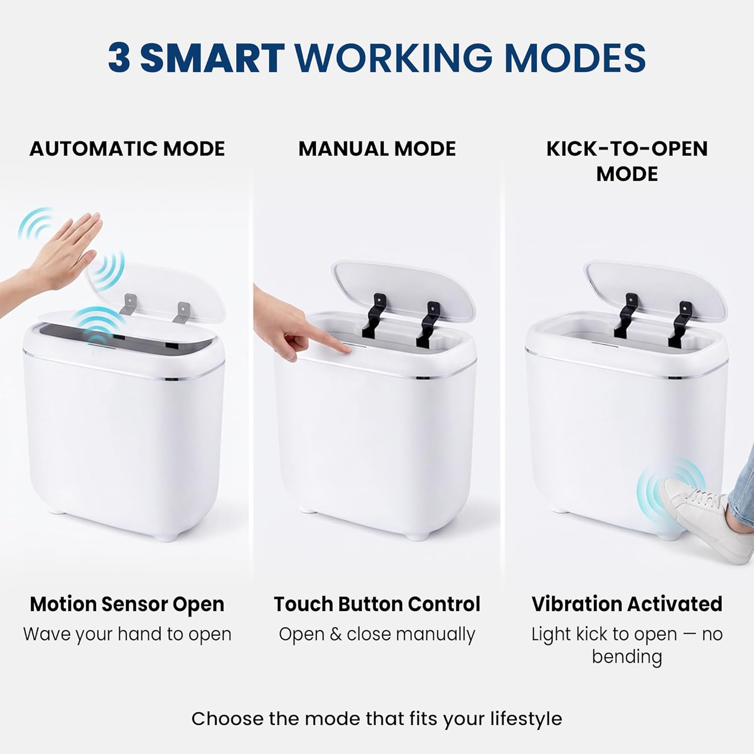 Motion Sensor Trash Can, Automatic Touchless Trash bin, 2.6 Gallon for Bathroom, Bedroom & Office - Waterproof, Quiet Close, White