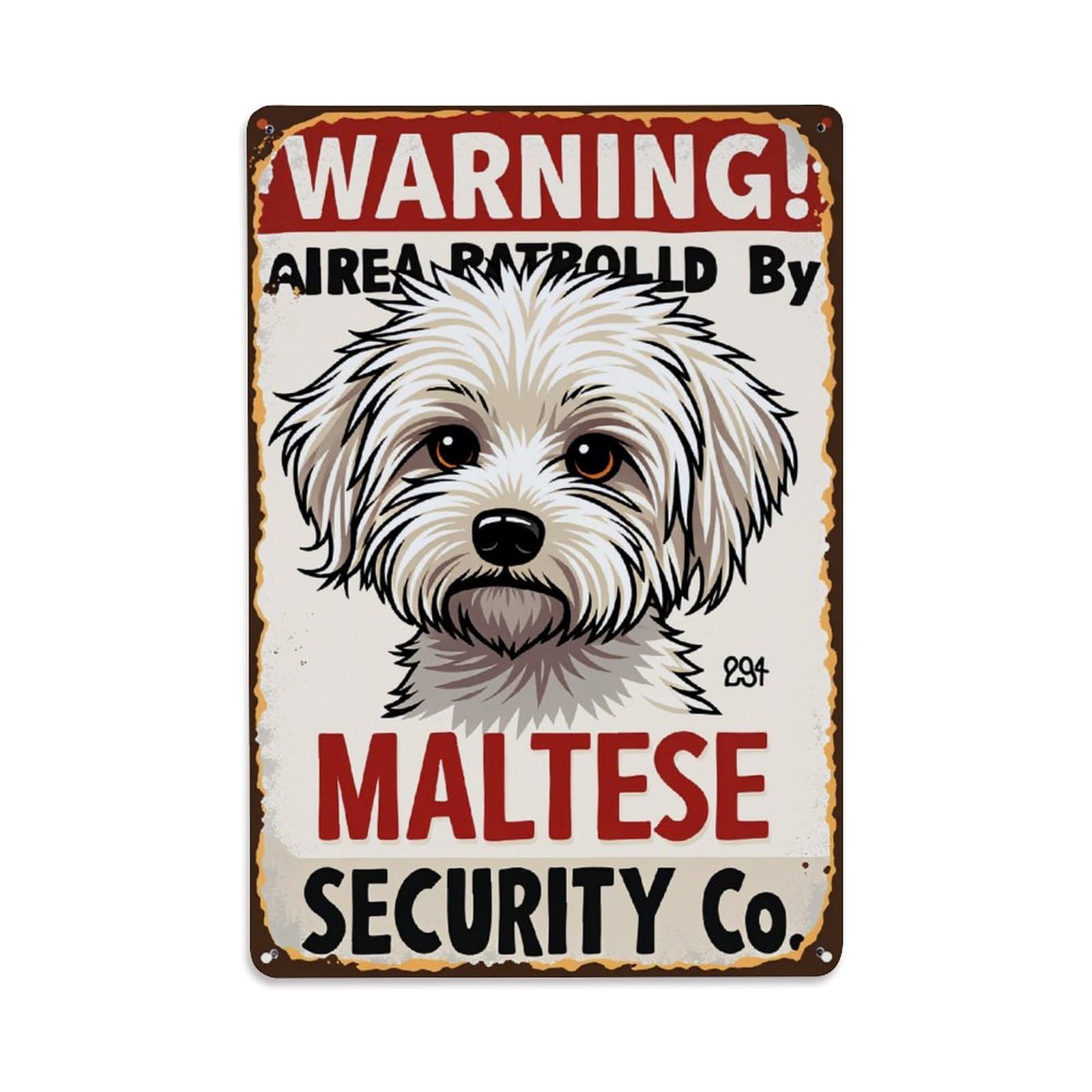 Lzwbntey Vintage Warning Area Patrolled By Maltese Security Co Metal Tin Sign Retro Wall Decor For Home Bar Garage Cafe, Indoor & Outdoor Decorative Metal Poster, 8X12 Inch
