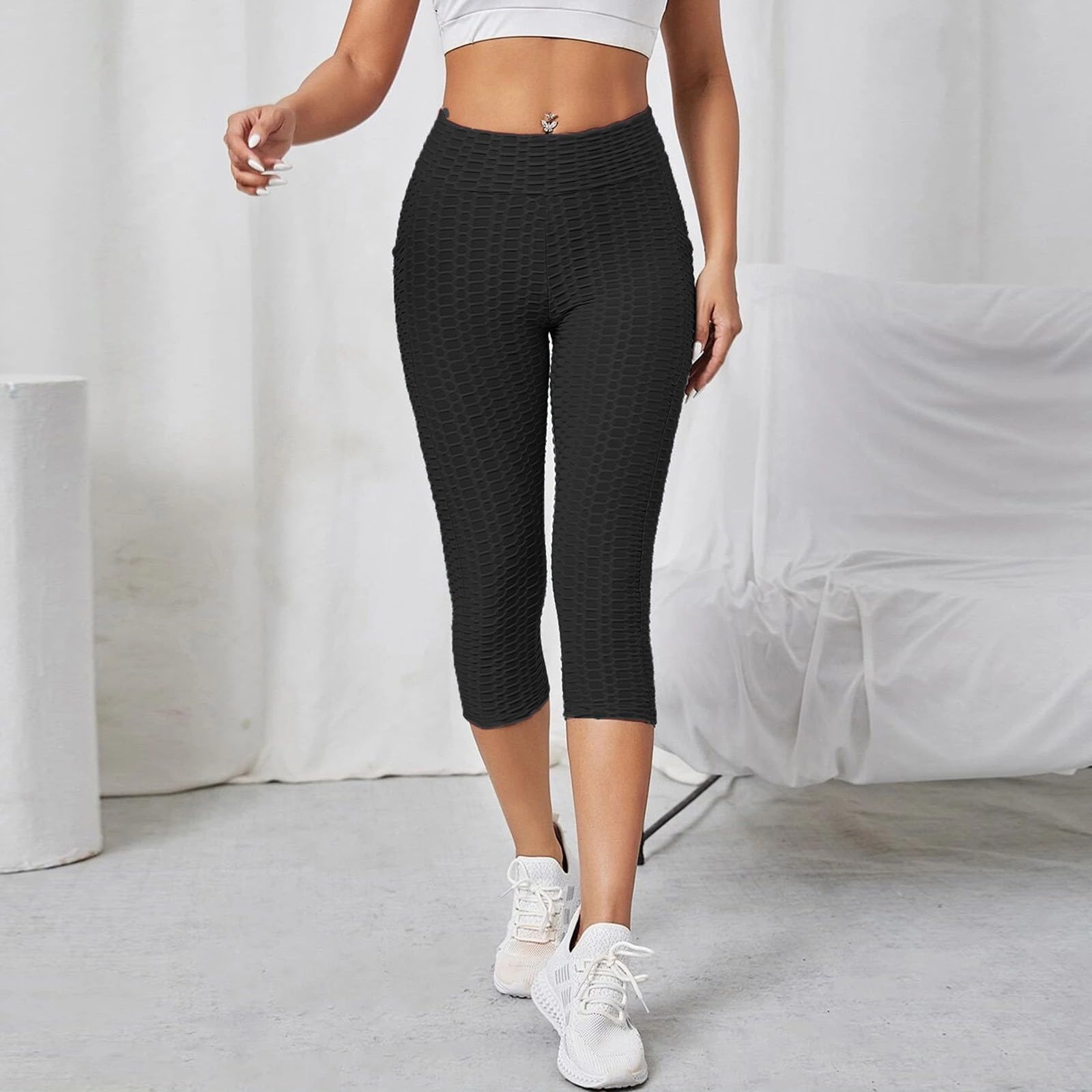 Leggings a compressione da donna a nido d'ape con arricciatura sul retro