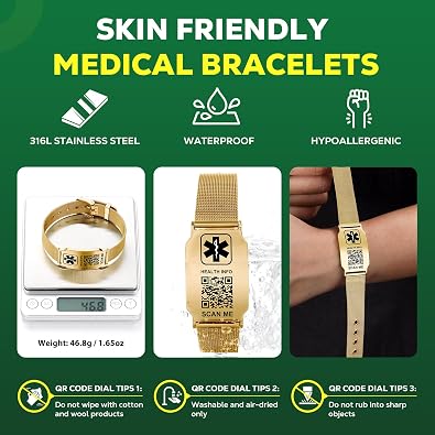 Upgraded Medical Alert ID Bracelets Men Women with QR Code | Stainless Steel Adjustable Mesh Wristband Fits 6.58.27 Wrists - More Space to Save & Update Emergency Medical Information