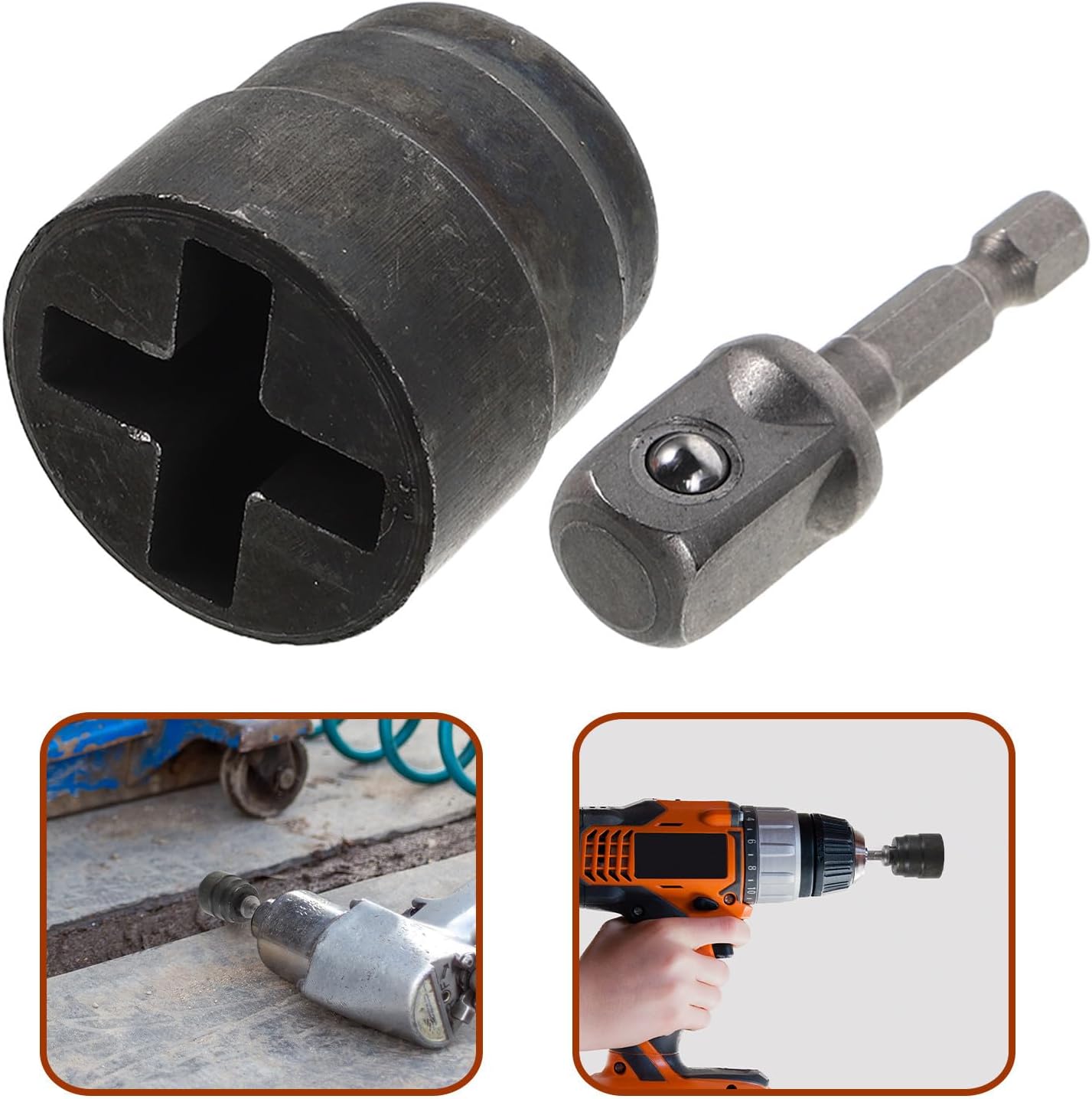 Car Tire Lug Wrench Drill Adapter with Cross Design Carbon Steel Socket for Quick Tire Change and Portable Use the Go Emergency Vehicle Wheel Repair Tool