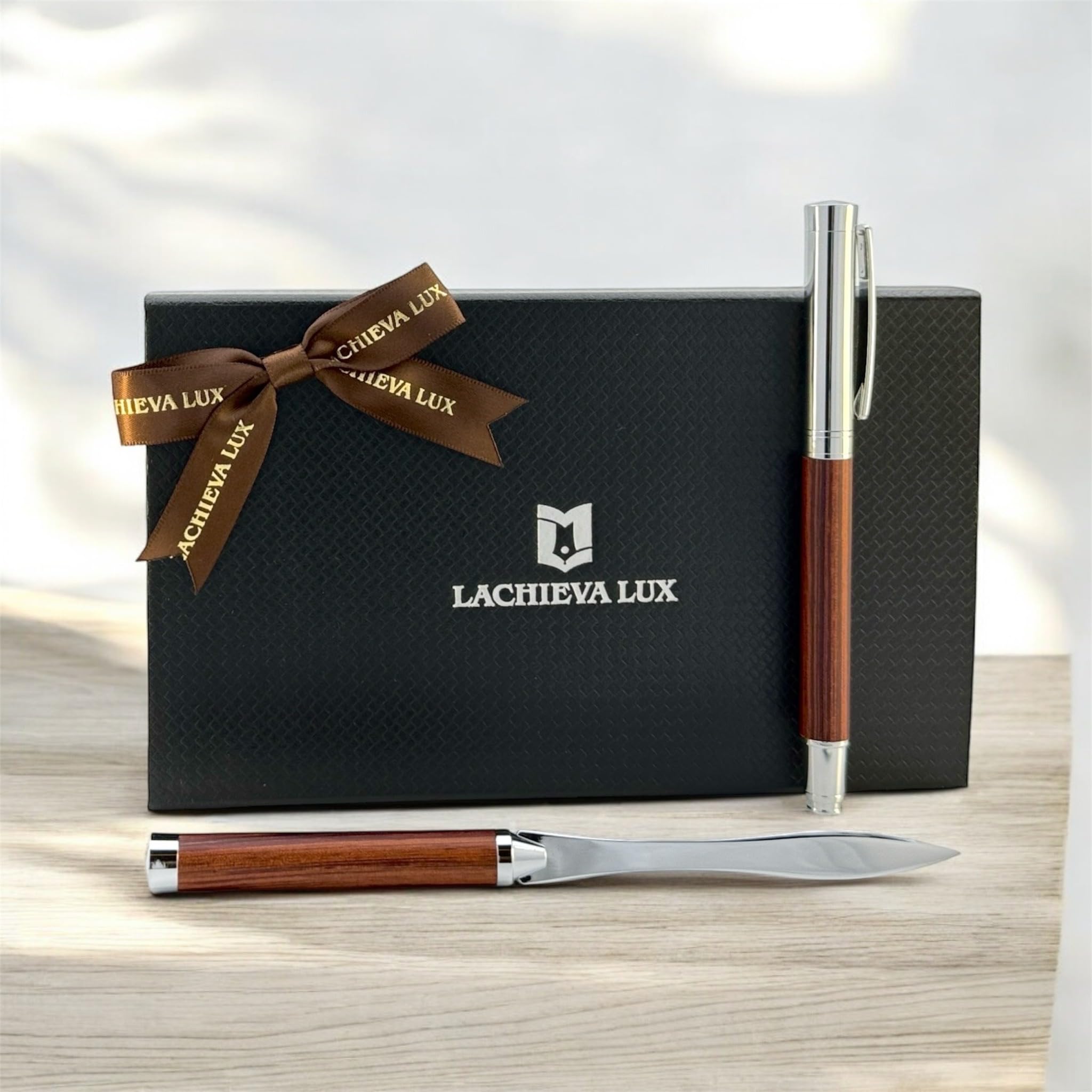LACHIEVA LUX Rosewood Rollerball Pen and Letter Opener Gift Set, Solid Wood with Natural Grain, Gift for Men and Women TimberDuo Series - Image 3