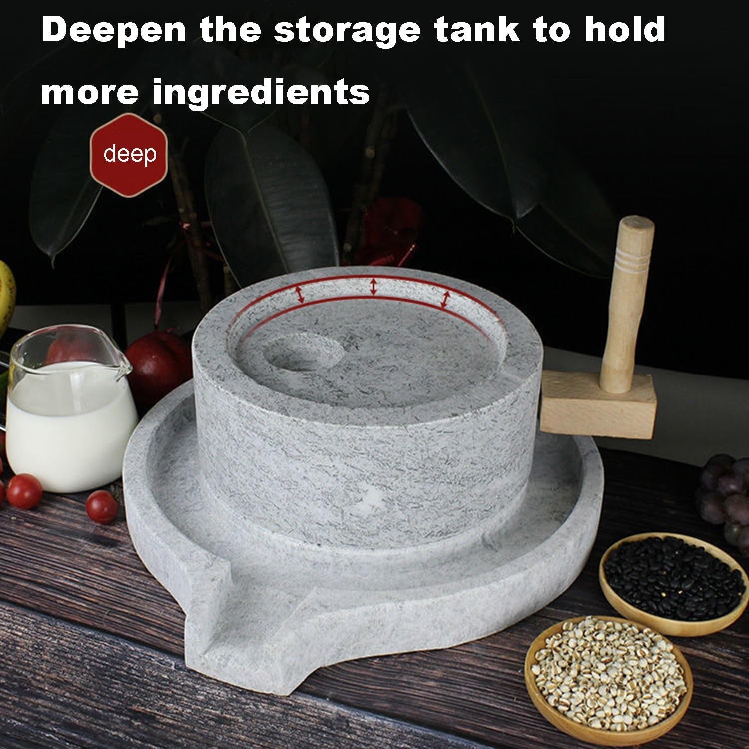 Granitstein Getreidemühle mit Ständer Manuelle Handmühle für Trocken- & Nassmahlen ideal für Tofu Sojamilch Sesambohnen Natürliche Küchenmaschine