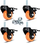 3" Stem Caster Wheels M12 Safety Dual Locking 1000Lbs Heavy Duty Threaded Stem Casters No Noise Swivel Castors with Brakes (M12-1.75x25mm, 3 inch)