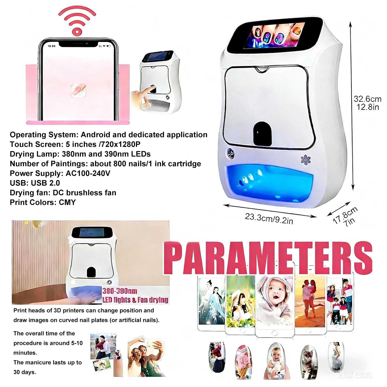 Macchina Per Nail Art 3D Completamente Automatica E Intelligente | Stampante Per Unghie 3D Professionale,Con 800 Modelli Di Nail Art Integrati, Adatta Per L'uso Domestico E Negli Studi Di Manicure.