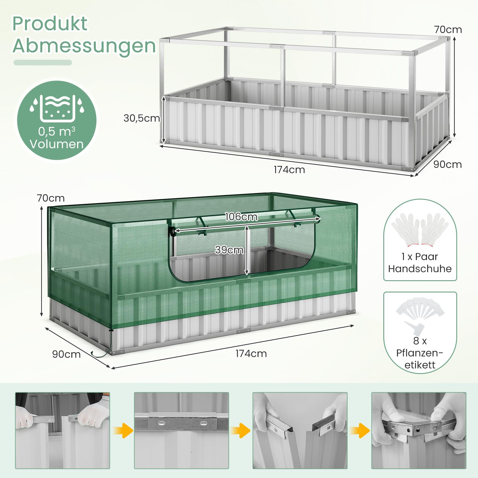 GarveeHome Verhoogd Bloembed Met Pvc Afdekking, 2 In 1 Broeikas Bloembed Foliekas Kijkvensters Voor Buiten Tuin Planten Groenteteelt 180 X 90 Cm 3116213570
