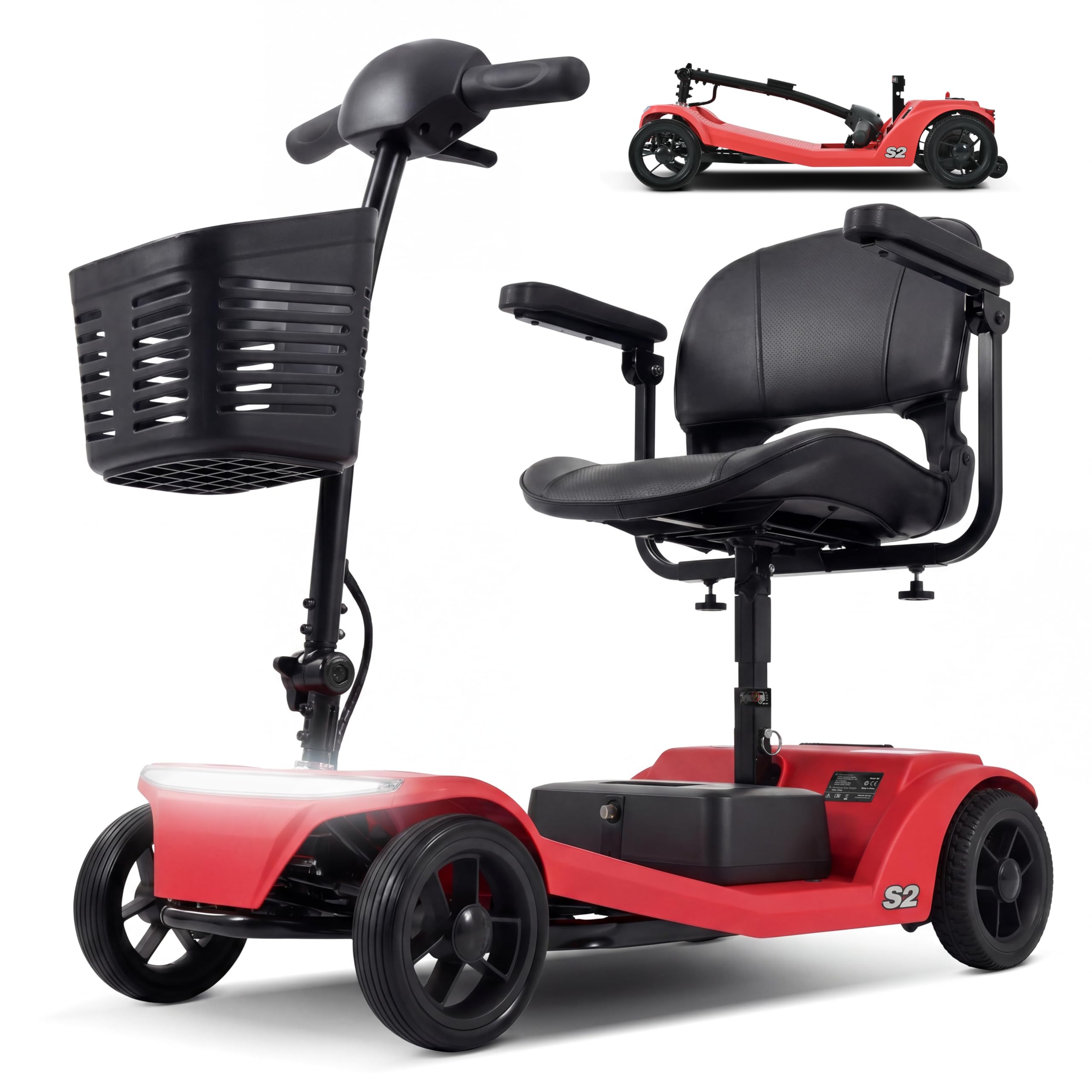 Elektromobil​ Seniorenmobil​– rollstuhl elektrisch faltbar, 4 Räder Faltbare 15 KM-20KM Reichweite, LED-Sicherheitsbeleuchtung,USB Port,Bis 136kg Belastung,elektroroller mit sitz Schwarz