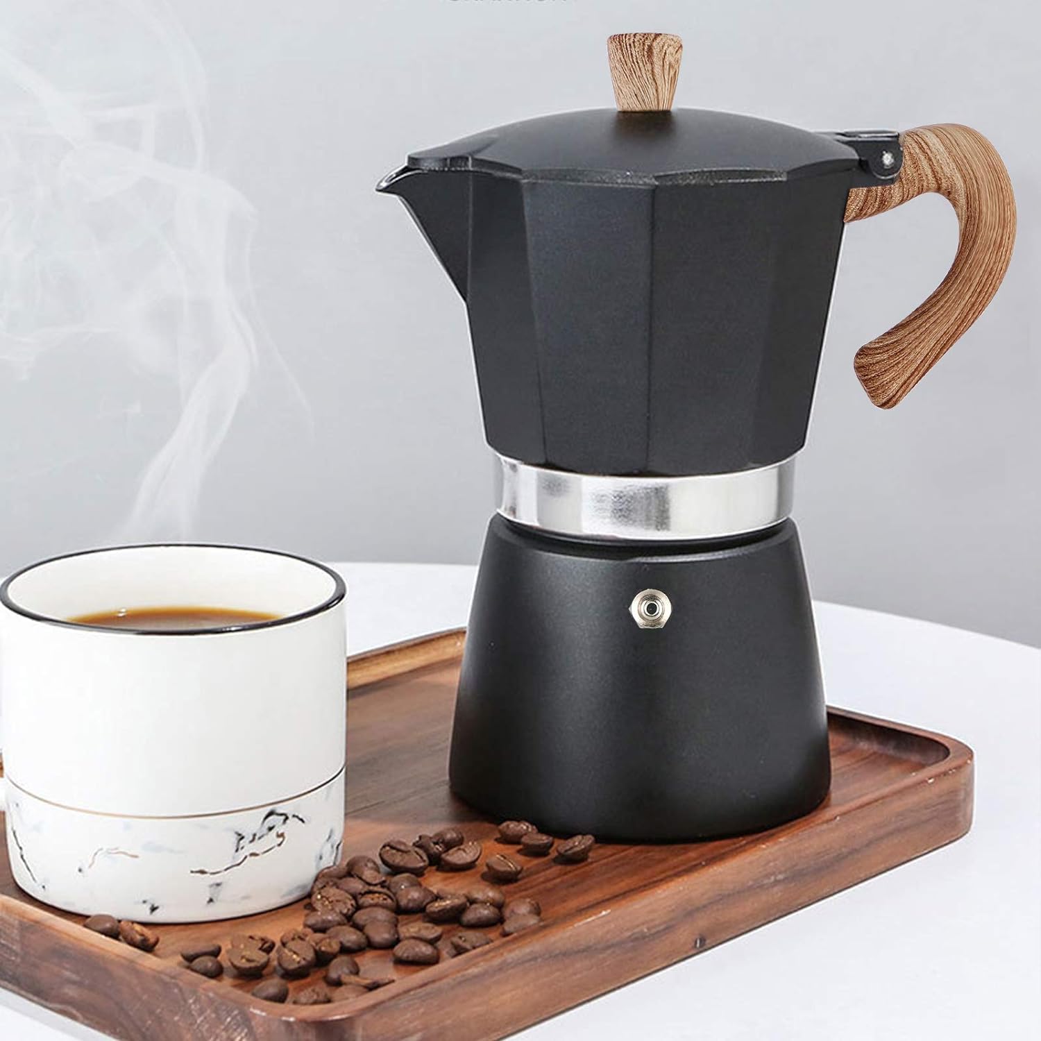 Caffettiera Italiana In Alluminio – 6 Tazze (300 Ml), Per Piano Cottura, Campeggio E Caravan, Manico Termoresistente