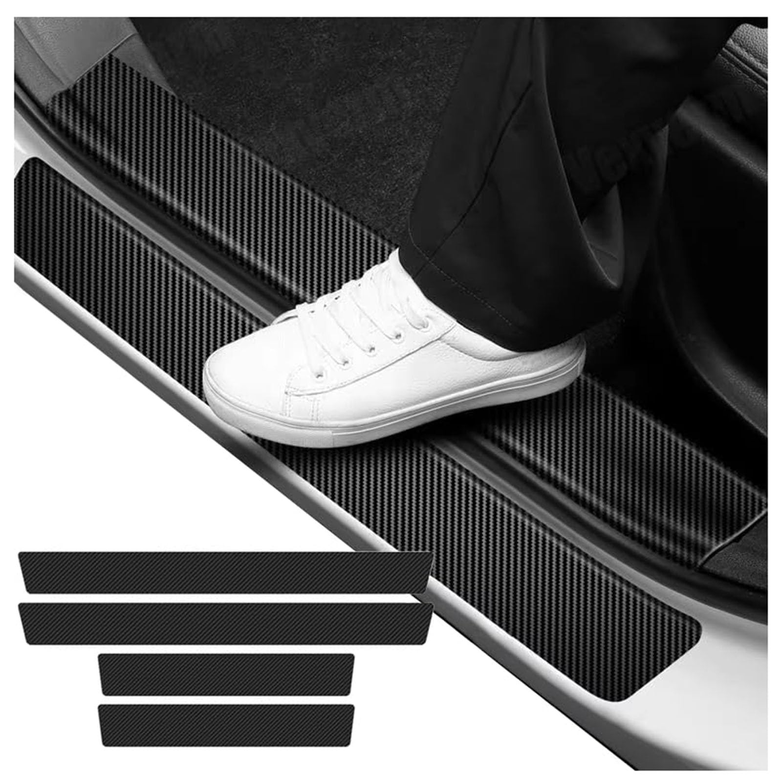 4 Piece Car Door Sill Protector Strips, for RenAult Twingo 1 2 3 2021-2025 Carbon Fiber Anti-Scratch Stickers Kick Plates Accessories