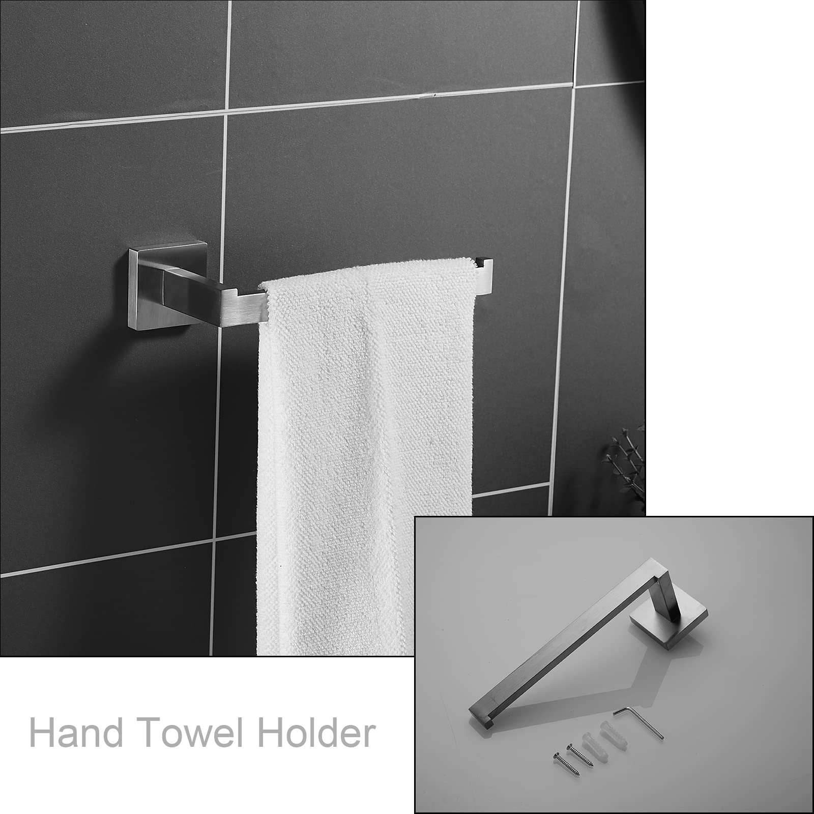 Bathroom Hardware Set 24-Inch Towel Bar,2pcs Towel Hook,Toilet Paper Holder,Hand Towel Holder Stainless Steel Brushed Nickel Bathroom Accessories GTS3190N - Image 3